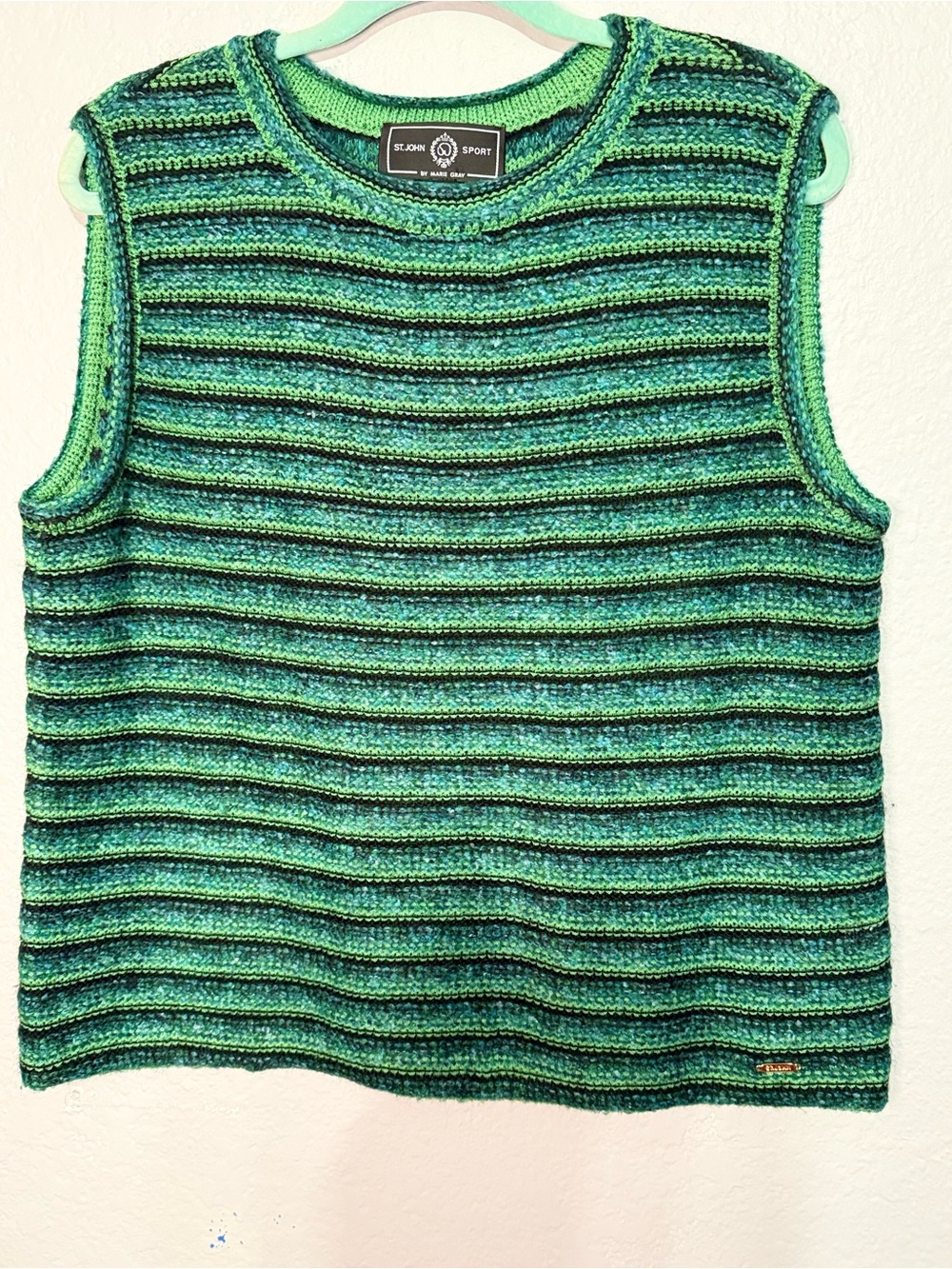 St. John Sport Green and Black Striped Knit Top